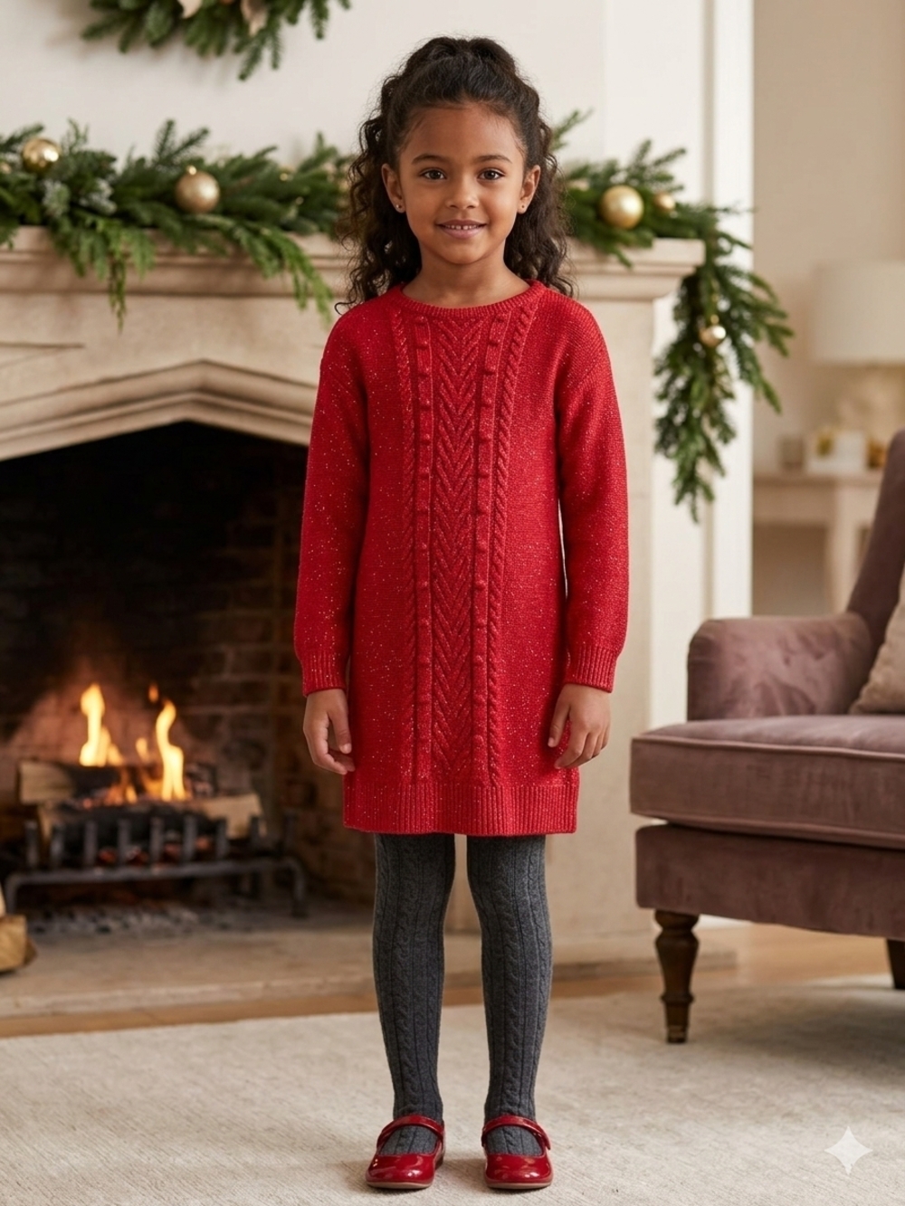 The Children's Place Girls Red Metallic Cable Knit Sweater Dress - Size M (7/8)